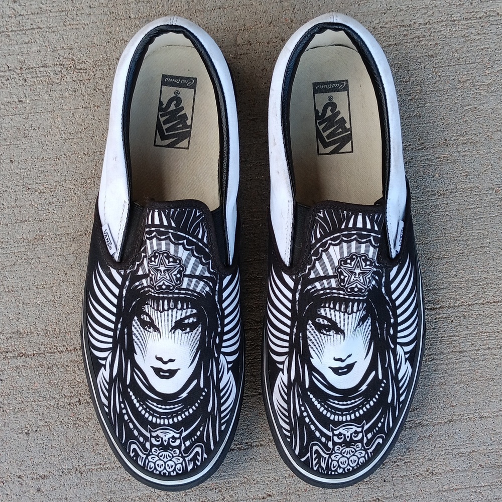 Vans Rare Slip On Sneakers Print Canvas Shoes Mens Size 13 - Picture 7 of 9